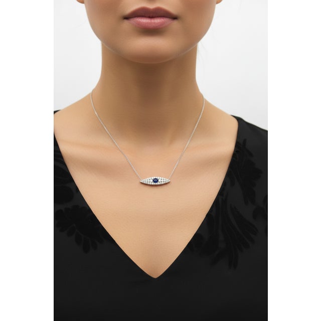 Late 19th Century Victorian 14k Gold Diamond and Sapphire Eye-Shaped Pendant Necklace For Sale - Image 10 of 10