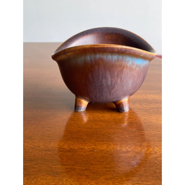 Mid-Century Modern 1960s Gunnar Nylund for Rörstrand Footed Blue and Brown Stoneware Bowl For Sale - Image 3 of 7