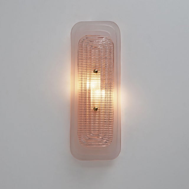 2000 - 2009 Art Deco Sconces in Matte and Glossy Pink Murano Glass and Brass, 2000, Set of 2 For Sale - Image 5 of 8