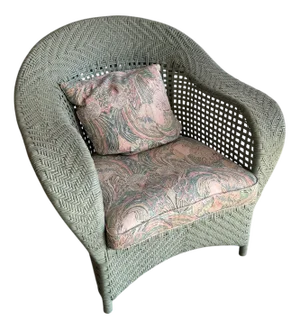 Vintage Wicker Lounge Chair with Pastel Cushions, 1980s