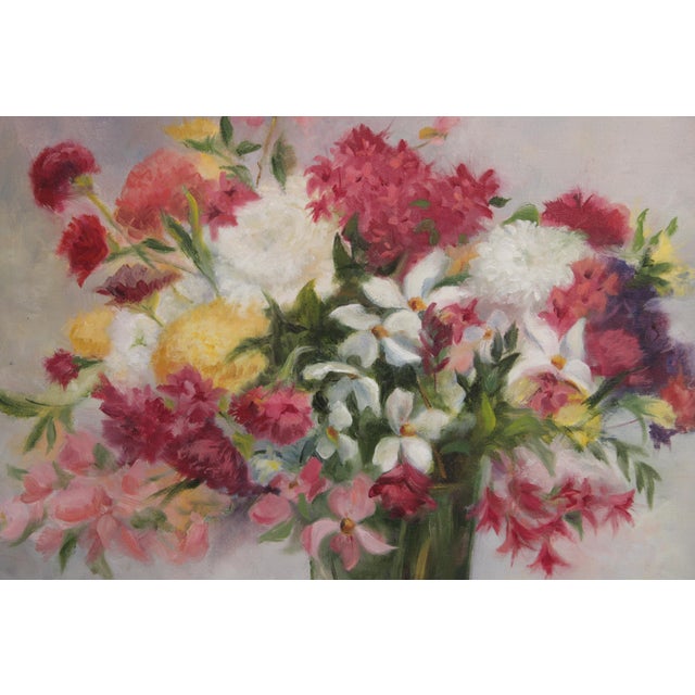 Gold Oil on Canvas Painting Still Life Flowers For Sale - Image 8 of 17