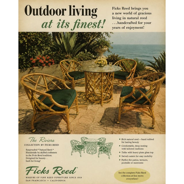 Mid-Century Hollywood Regency Ficks Reed Rattan Dining Set With Brass Casters For Sale - Image 16 of 16