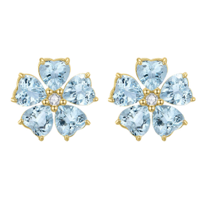 Nina Zhou Aquamarine Diamond Cherry Blossom Earrings in 14k Gold - a Pair