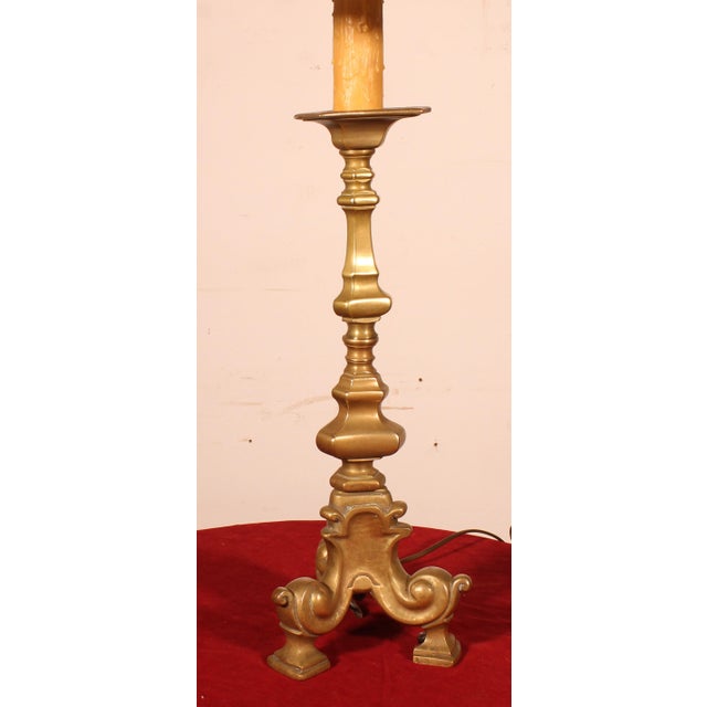 Antique Bronze Table Lamp with Parchment Lampshade, 1700s For Sale - Image 5 of 9