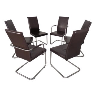 Leather Cantilever Dining Chairs by Karl Friedrich Förster for KFF, 1990s, Set of 6 For Sale