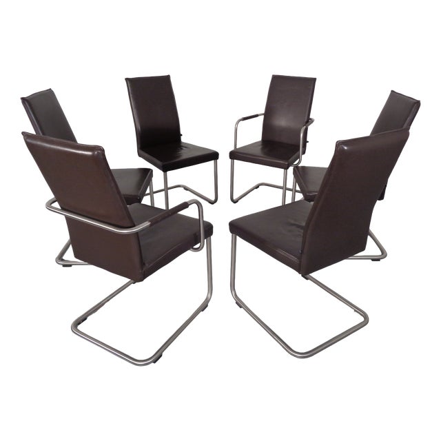 Leather Cantilever Dining Chairs by Karl Friedrich Förster for KFF, 1990s, Set of 6 For Sale