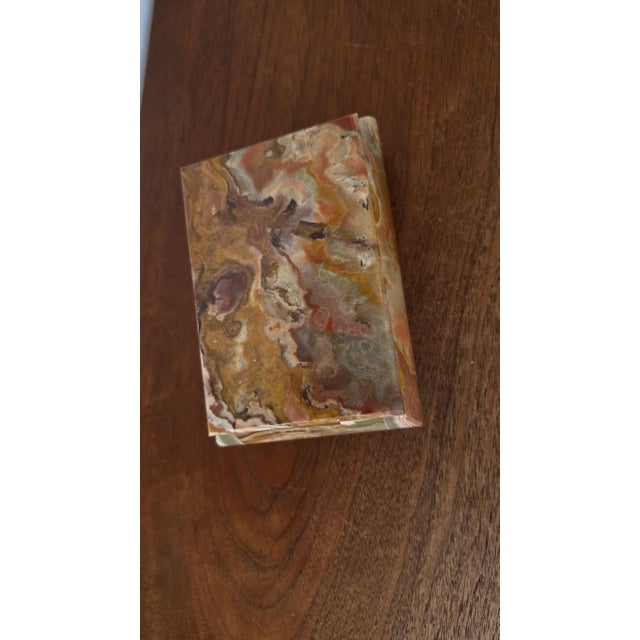 Vintage Onyx Stone Box, Banded Marble Jewelry Box, Heavy Calcite Trinket Box, Natural Stone Storage, Decorative Keepsake Box For Sale - Image 4 of 10