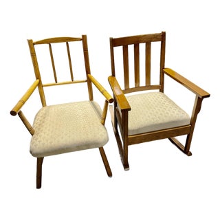 Late 19th Century Arts & Crafts Rocking Chair and Spindle-Back Armchair For Sale