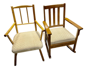 Late 19th Century Arts & Crafts Rocking Chair and Spindle-Back Armchair