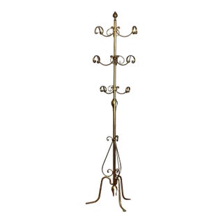 Gilt Wrought Iron 3-Tier Revolving Coat Stand Hat Rack, Koegl Style, Italy, 1950s For Sale