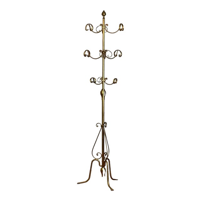Gilt Wrought Iron 3-Tier Revolving Coat Stand Hat Rack, Koegl Style, Italy, 1950s For Sale