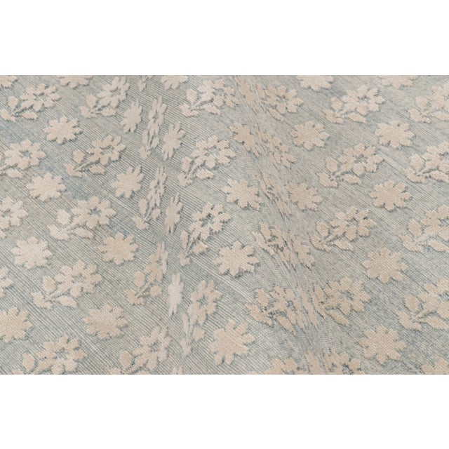 Contemporary Rug & Kilim’s Modern Block Print Rug in Blue with White Floral Patterns - 9x12 For Sale - Image 3 of 7