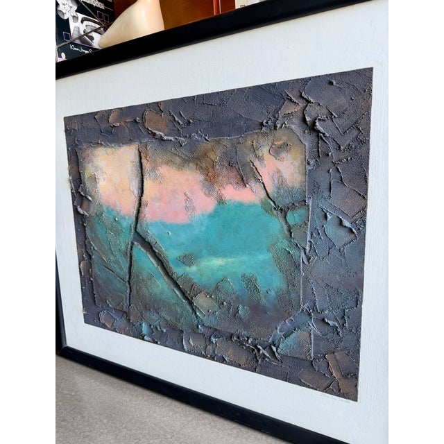 Postmodern Large Brutalist Stephen Charles De Santo Mixed Media Textured Abstract Painting Framed For Sale - Image 3 of 14