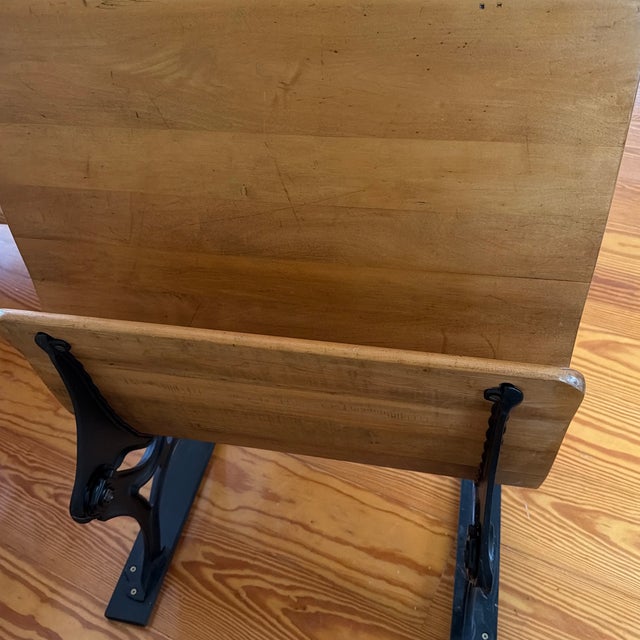 Brown Antique Cast Iron & Hardwood School Desk With Folding Seat For Sale - Image 8 of 9