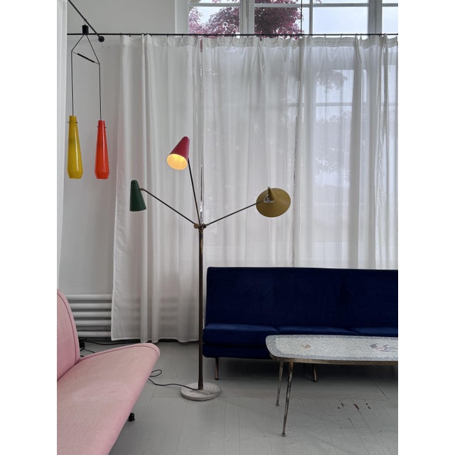 Italian Floor Lamp with Three Colored Aluminum Shades, 1950s For Sale - Image 10 of 11