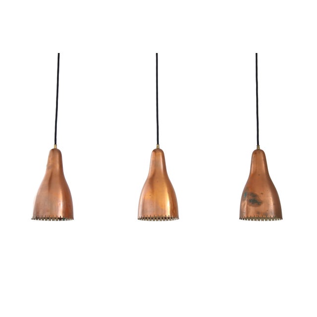 Lyfa Copper Pendant Lights by Bent Karlby for Lyfa, 1950s, Set of 3 For Sale - Image 4 of 4