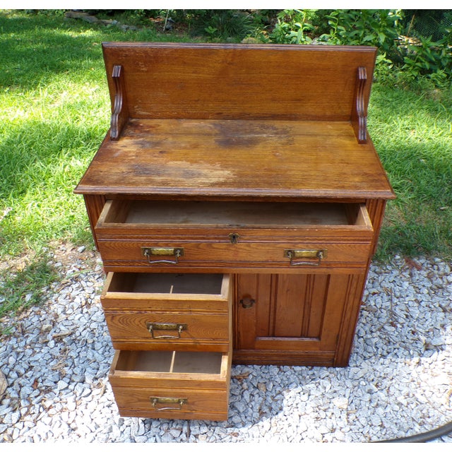 Antique Oak Chest Commode Washstand Dry Sink Country Farmhouse Cabinet Dresser For Sale - Image 9 of 15