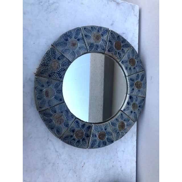 Mid-Century Modern Circa 1960 French Ceramic Tiles Floral Mirror For Sale - Image 3 of 7