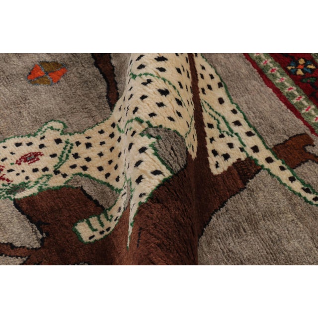 Dark Gray Vintage Gabbeh Wool Runner With Leopard Pictorials by Rug & Kilim, 1950-1959 For Sale - Image 8 of 10