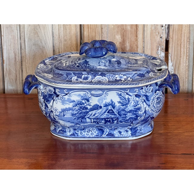 Ceramic Blue and White Transferware Soup Tureen For Sale - Image 7 of 8