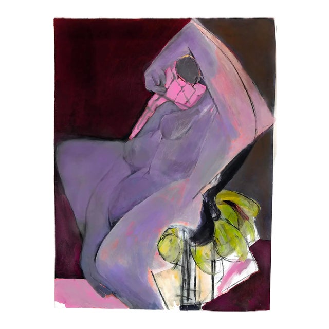 Beautiful Lavender Grey Painting of Nude in Reclining Chair / Contemporary Semi Abstract For Sale
