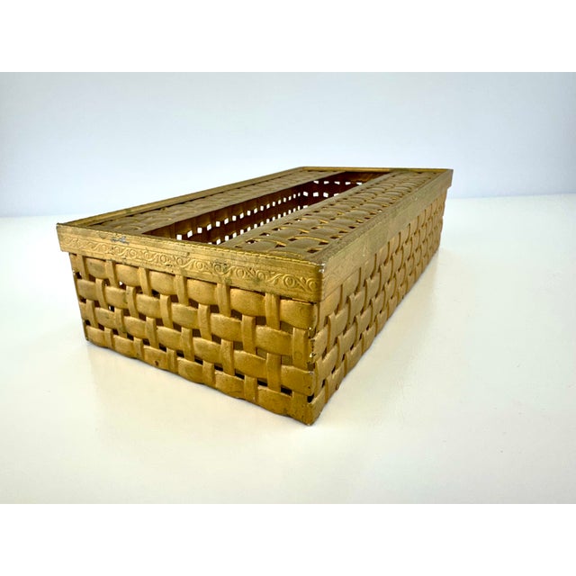 Vintage Hollywood Regency Gold-Tone Basket Weave Tissue Box & Guest Towel Holder For Sale In Little Rock - Image 6 of 12
