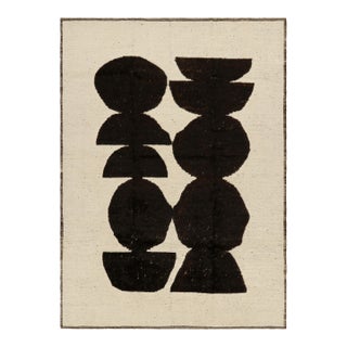 Rug & Kilim’s Moroccan Style Rug in Cream White with Brown Geometric Patterns - 13x18 For Sale