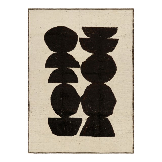 Rug & Kilim’s Moroccan Style Rug in Cream White with Brown Geometric Patterns - 13x18 For Sale