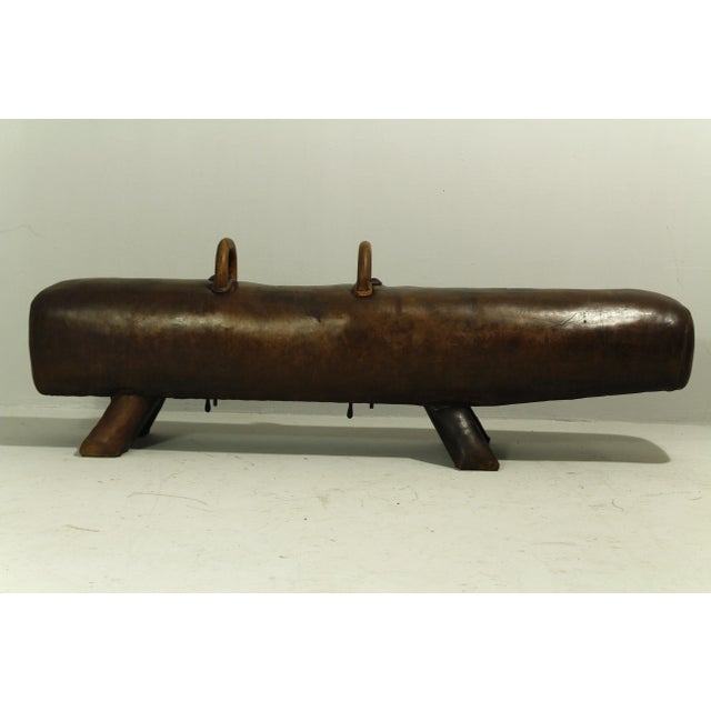 Wood Vintage Leather Gym Pommel Horse Bench, 1900s For Sale - Image 7 of 15