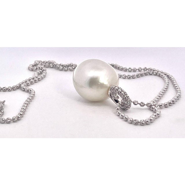 Metal South Sea Pearl & Diamond Pendant Necklace in 18k White Gold, Gia For Sale - Image 7 of 10