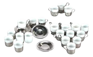 1920s Antique French Porcelain & Silver Plate Demitasse Set- 67 Pieces