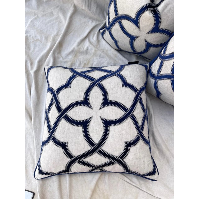 Trio of Blue Velvet/Khaki Decor Pillows For Sale In Palm Springs - Image 6 of 9