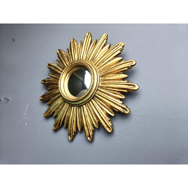 Vintage Golden Sunburst Mirror, 1960s For Sale - Image 9 of 10