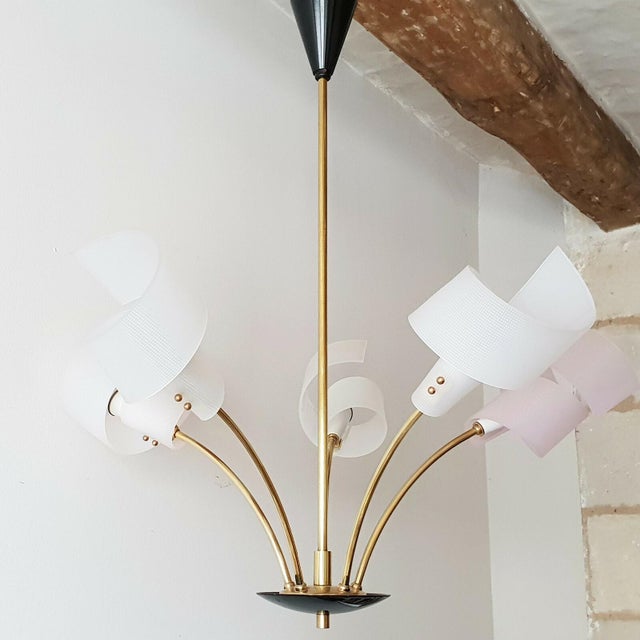 Vintage Brass and Plastic 5-Arm Chandelier, 1950s For Sale - Image 10 of 10