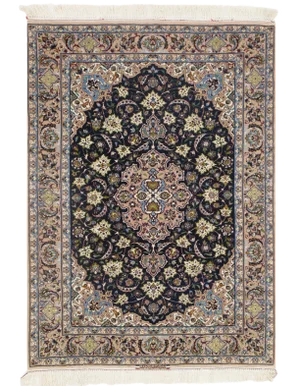 Persian Pasargad Navy Isfahan Silk & Wool Rug - 3'7" X 5'