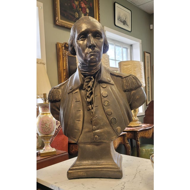 Bronze Large 1940s Chalkware Bust of George Washington For Sale - Image 8 of 11