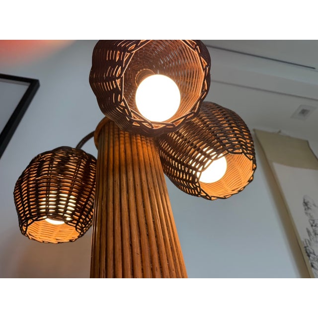 Mid-Century Modern Mid 20th Century Mario Torres Lopez Style Mid Century Sculptural Rattan Palm Tree Lamp For Sale - Image 3 of 3
