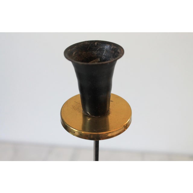Black Mid-Century Black Metal and Brass Scrolled Double-Candle Holder For Sale - Image 8 of 11