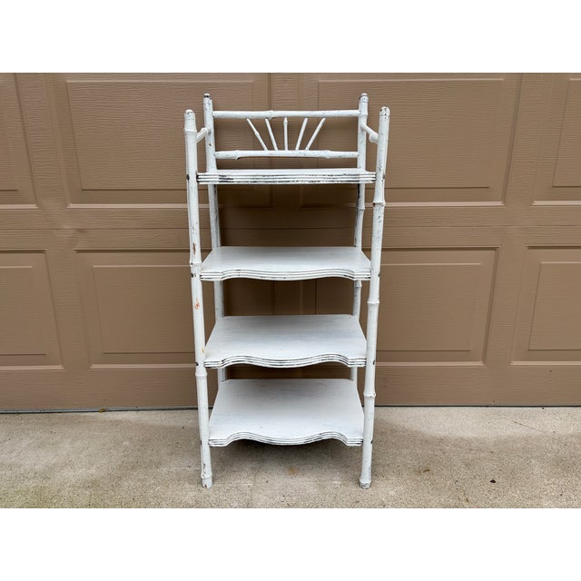 19th Century American Victorian White Painted Bamboo Four-Tier Étagère For Sale - Image 4 of 14