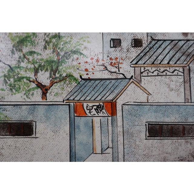 Pair of Vintage Hand-Painted Chinese River Village Solid Wood Panels For Sale - Image 11 of 18