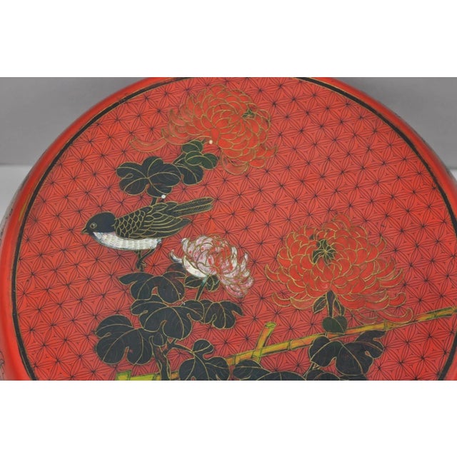 Mid 20th Century Vintage Chinoiserie Red Lacquer Plant Stand Garden Stool Drum Side Table (B) For Sale - Image 5 of 14