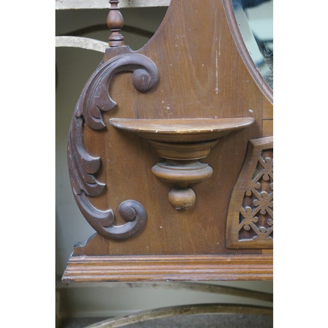 Antique Victorian Walnut Acanthus Fretwork Dresser Vanity Mantel Mirror 45" For Sale - Image 10 of 16