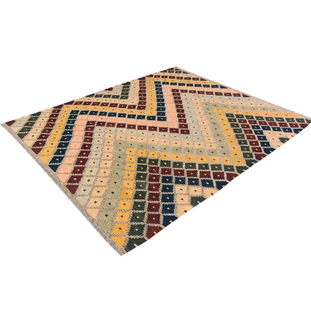 Textile 1990s Kilim Gray Gold Wool Rug - 5'6" X 6'6" For Sale - Image 7 of 7