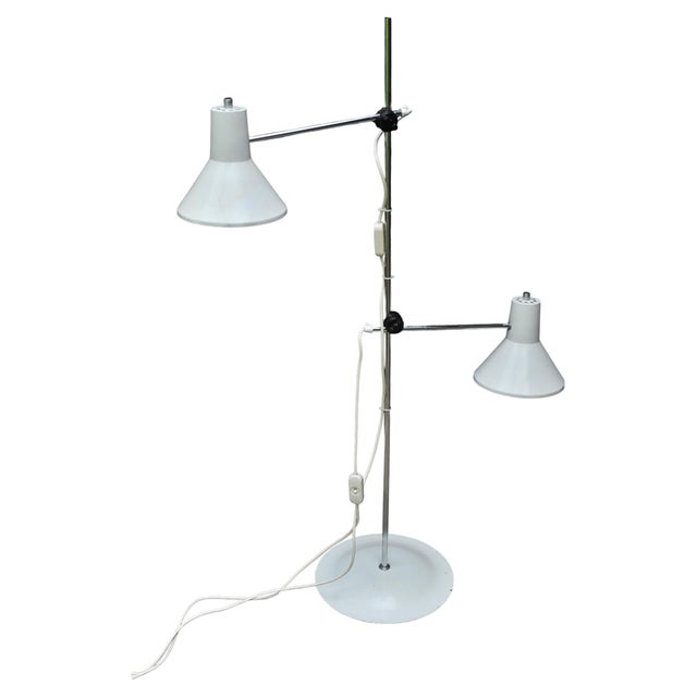 Mid-Century Modern White Twin Head Standard Lamp by G. A. Scott for Maclamp, England, 1970s For Sale - Image 13 of 13