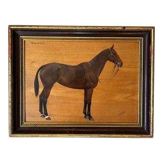 Frances Mabel Hollams (England 1877 - 1963) Equestrian Oil Painting Portrait on Wood Panel of a Thoroughbred Horse Titled "Roulette" Circa 1920 For Sale