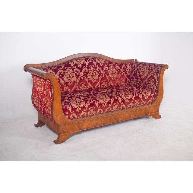 Empire French Canape Upholstered in Red Fabric For Sale - Image 5 of 10