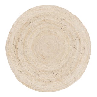 White Jute Round Hand Made Braided Style Boho Rug 8 Foot For Sale