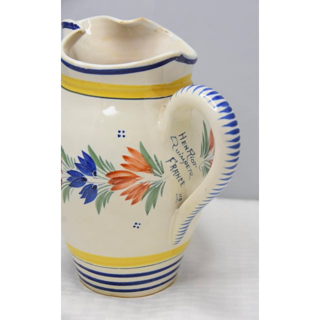 Ceramic Antique Hand Painted France Henriot Quimper Faience Pottery Pitcher Jug For Sale - Image 7 of 10
