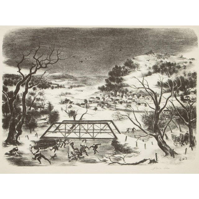 An excellent First Edition period black and white offset lithograph (print) after drawing "Winter in the Catskills" by...