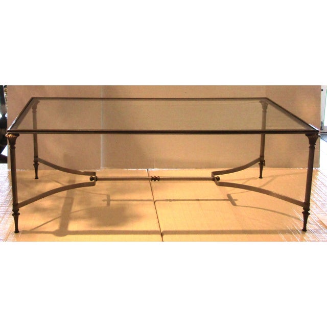 Mid-Century Modern Maison Jansen Brass and Steel Glass Top Cocktail Table Circa 1960s For Sale - Image 3 of 14